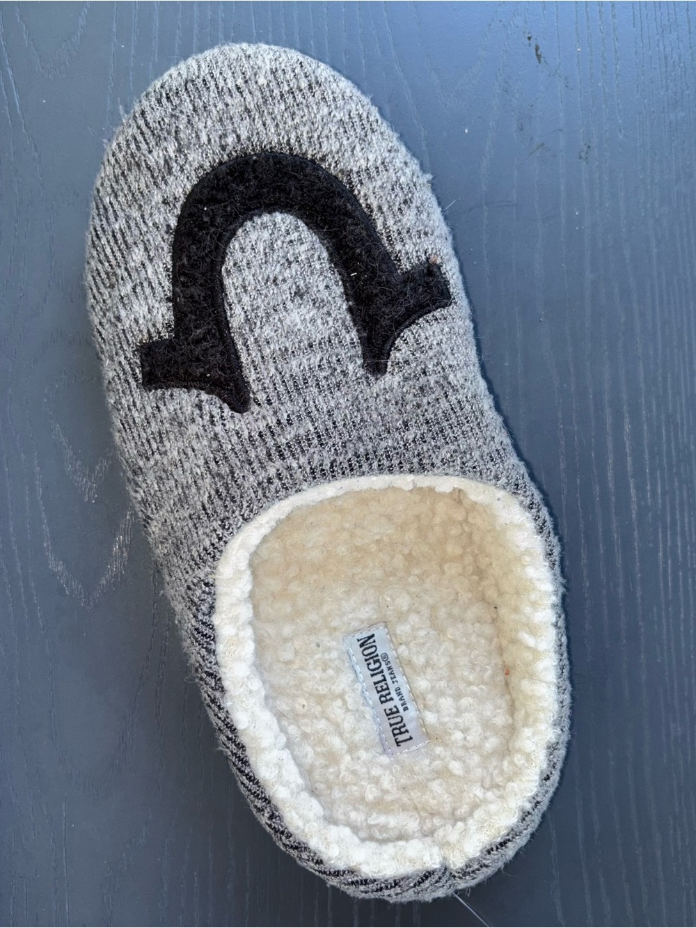 True Religion Gray Knit Fuzzy-Lined Slip-On Slipper NWOT - SINGLE SHOE